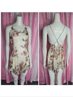 Y2K Lace Floral Sheer Mini Slip Babydoll Chiffon Dress Size Medium